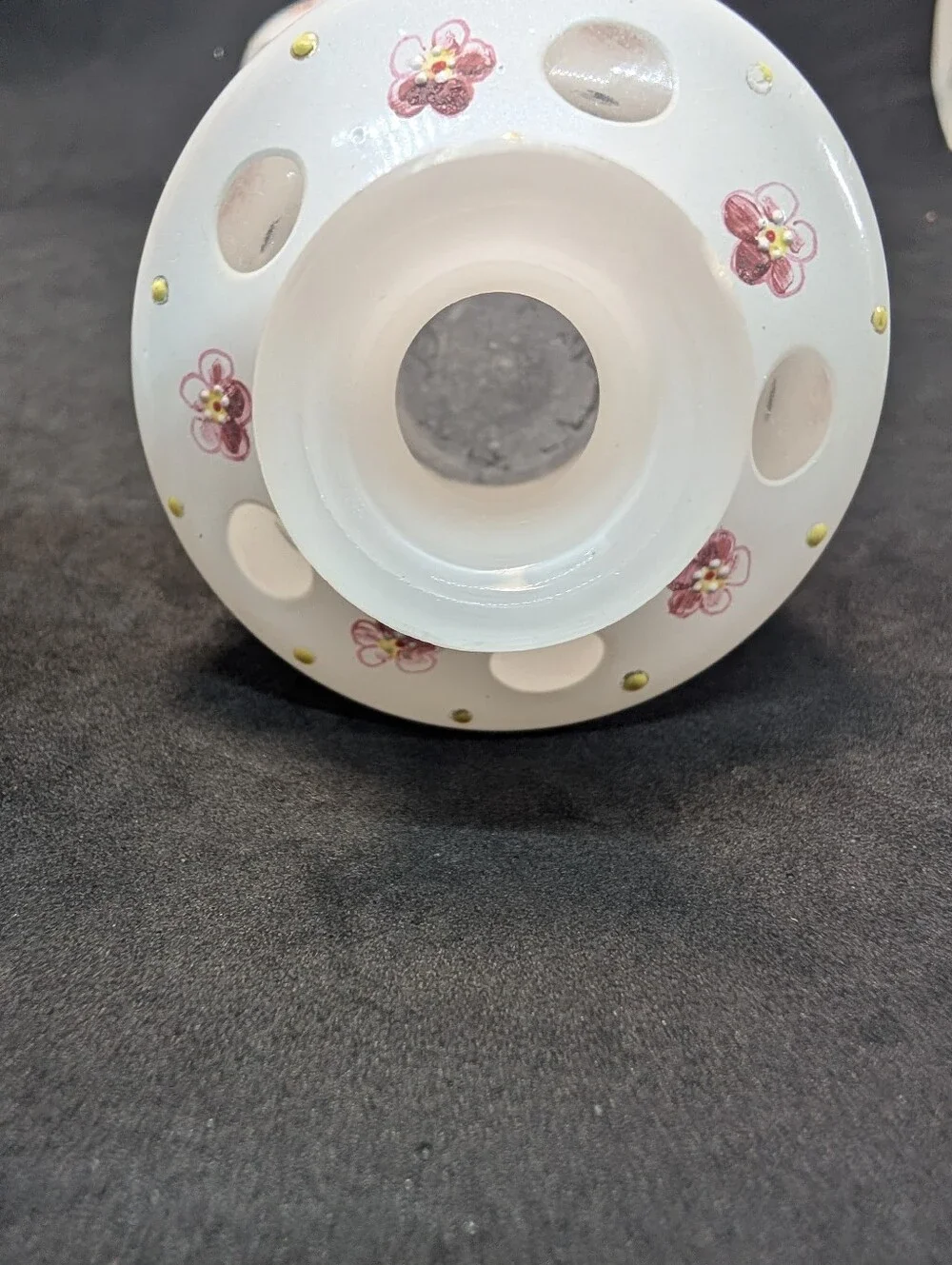 Vintage Czech Glass Vanity Set Vase Covered Powder Dish Hand Painted Floral